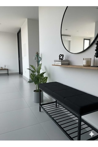Özcan Metal Metal Ayaklı Raflı Bench Puf Bank Antre Mutfak Salon Yatak Odası Puf Bank 105 40 Siyah