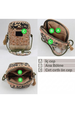 Cappadocia Vintage Kadın Çiçek Desenli Omuz Çantası - Bohem Tarz Mini El Ve Telefon Çantası Açık Taba - Kahverengi