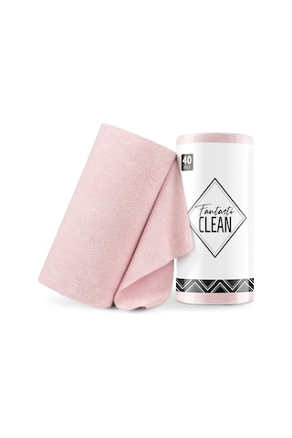 Çok Amaçlı Rulo Mikrofiber Temizlik Bezi 30x30 40 Yapraklı Pembe Pembe