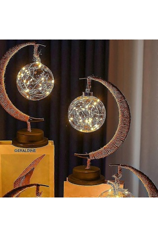 Led Gece Lambası Yıldız Ay Cam Kenevir Halat Masa Lambası Ev Dekorasyonu Top Ada