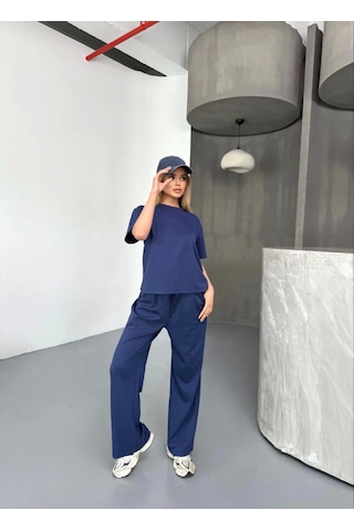 Moderie Butik Osy Modal Yumuşak Dokulu Kumaş Kısa Kollu Bluz Rahat Pantalon Ikili Takım- Lacivert Lacivert