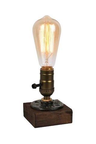 Moly Ahşap Retro Endüstriyel Lamba - Elle Yapımı, On/off Düğme, Şeffaf, E27, Dekoratif Işık Şeffaf