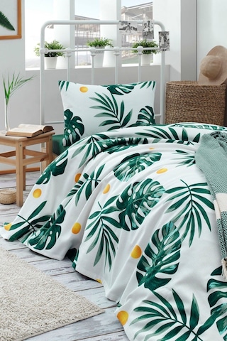 Doğal Pike Baskılı Kids 140x230cm Monstera Yeşil Yeşil