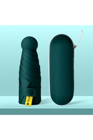 Mengtuo Bayan 8 Kemik Mini Yağmur Ve İki Kullanımlı Vinil Cep Kapsül Şemsiye Koyu Yeşil Koyu Yeşil Xk Koyu Yeşil