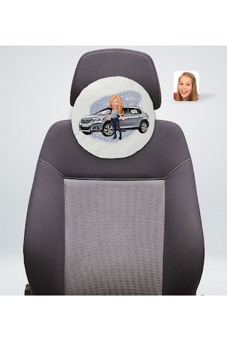 Kişiye Özel Plakalı Kadın Peugeot 2008 Karikatürlü Yuvarlak Araç (503989035)