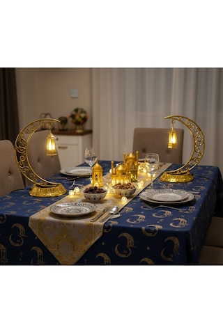 Dodomar 28 Cm Ramazan Dekoratif Masa Üstü Led Lamba Seti - Gold Hilal - Kancalı Diğer