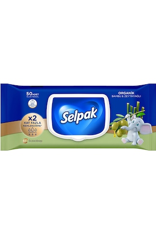 Selpak Organik Bambu Özlü & Organik Zeytinyağlı Islak Mendil 50'li Tekli