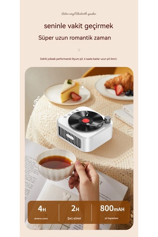 Makine Retro Gramofon Ses Bluetooth Hoparlör-buzul Beyazı