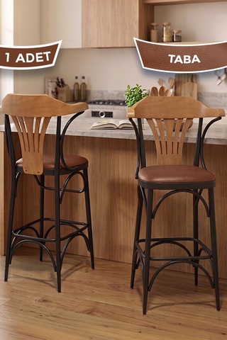 Wabex Serisi 1 Adet 66 Cm Suni Deri Kumaş Siyah Metal İskeletli Mutfak Bar Sandalyesi Taba Sandalye Siyah Ayak
