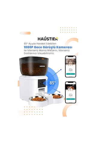 Qq029-dual Kameralı 1080p Gece Görüş, Akıllı Otomatik Kedi Mama Kabı, 2.4ghz/5ghz, 4lt, Metal Kase