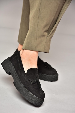 Fox Shoes T996193002 Siyah Süet Kalın Tabanlı Makosen Ayakkabı Siyah