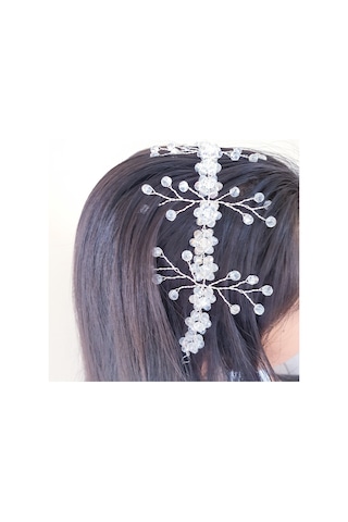 Beyaz Kristal Boncuklu Çiçekli Gelin Tacı (549065382)