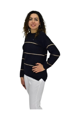 Lavella Kadın Çizgili Yumoş Spor Triko Kazak Bgl-st04124 Siyah