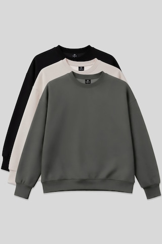 Tommy Life Basic Oversıze O Yaka 3lü Paket Siyah-haki- Bej Kadın Sweatshirt - 97053 Siyah - Açık Bej