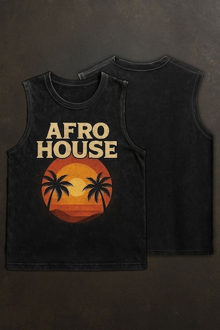 Technomonkey Siyah Erkek Pamuklu Vintage Sporcu Atleti Oversize Yıkamalı Afro House Baskılı Kolsuz T-shirt