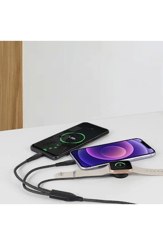 3 İn1 Apple Watch +type-c Lightning 3 Lü 100w A Kadar Hızlı Şarj Kablosu Aynı Anda 3 Cihaz