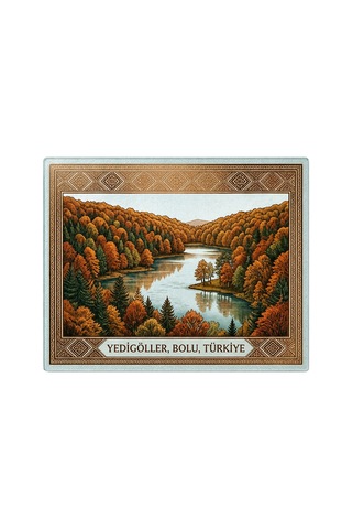 Gökçeoğlu Cam Kesme Tahtası Yedigöller Temalı - Cam Kesme Tablası 30cm X 40cm Beyaz