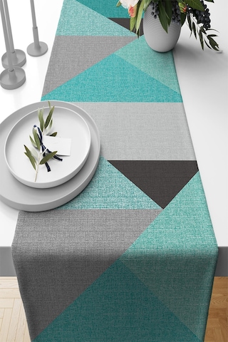 Turkuaz Geometrik Desenli Premium Masa Örtüsü Runner Rnr608