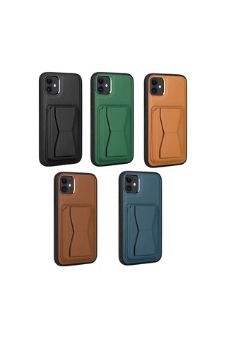 Apple Uyumlu iPhone 11 Kartlıklı Standlı Pu Deri Bth Memo Kılıf-siyah