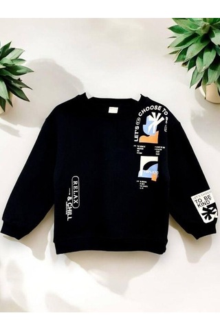 Zekids Erkek Çocuk 3 İplik Şardonlu Sweat-14275 Siyah