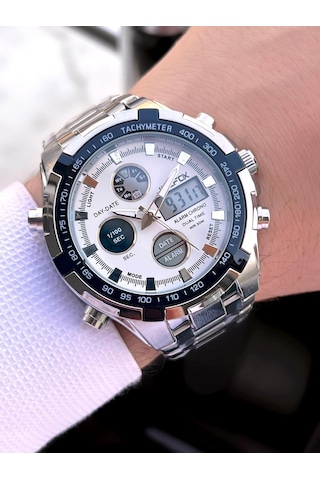 Joefox Çelik Kordon Dijital Ve Analog 2 Yıl Garantili 3 Atm Suya Dayanıklı Erkek Kol Saati Joe.cl06 Gümüş