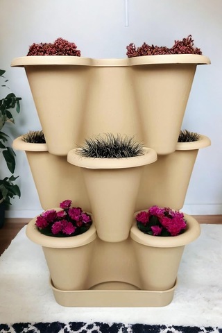 3 Katlı Şanslı Yonca Tasarımlı Dekoratif Saksı Seti, 26.5 X 26.5 Cm, Çiçek Ve Bitki Sebze Yetiştirme, Bahçe Salon Mutfak Saksı Seti Bronz Sku: Smg8690010006172