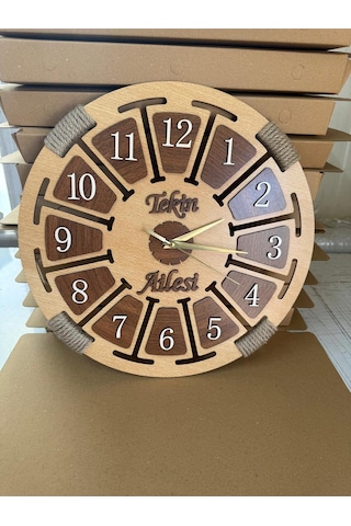İsime Özel Ahşap Dekoratif Halatlı Duvar Saati Kahverengi