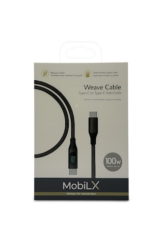 Mobilx 100w Type-c To Type-c Örgülü Şarj Ve Data Kablosu Model: Mu-07 Dijital Ekranlı