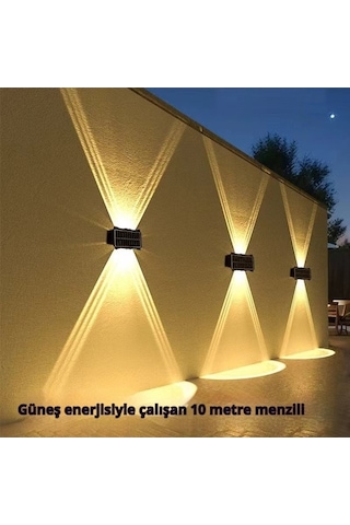 Opulentliving Çift Taraflı Güneş Enerjili Duvar Lambası - 6 Işın Rgb, Su Geçirmez Bahçe, Dış Mekan, Peyzaj İçin RGB