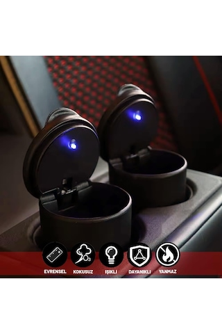 Kapaklı Led Işıklı Araç Küllüğü Kendiliğinden Sönen Mini Araba Çöp Kutusu Araba Ev Ofis Ve Seyahat İçin Du