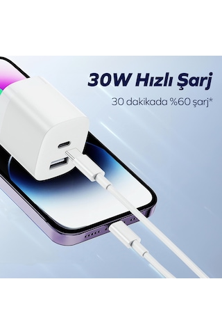 Woyax by Deji Gan 33 W Type-C PD - USB Type-C Hızlı Şarj Kablosu Ve Adaptörü 1.2 M
