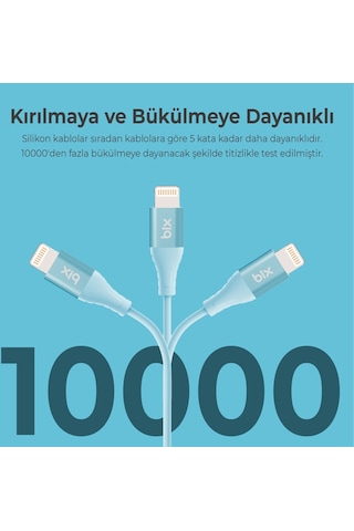 Bix ﻿BXSC1CL 60W Type-C To 1.2 M Lightning Silikon Şarj ve Data Kablosu Mavi