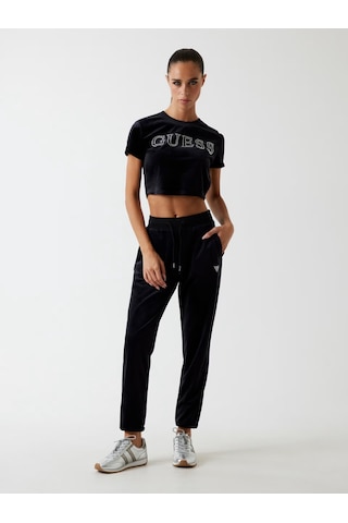 Guess Kadife Kadın Crop T-shirt V3bı01k0232 Siyah