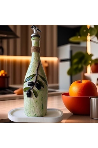 El Yapımı Kabartma Seramik Uygulamalı Zeytin Dalı Desenli Cam Şiş