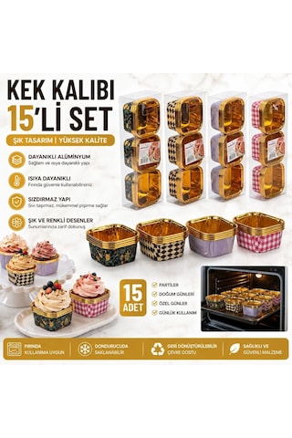 15 Li Kare Kek Kalıbı Seti Renkli Desenli Tek Kullanımlık Pişirme Ve Sunum Kabı, Muffin, Cupcake, Kek Ve Tatlı İçin Fı Resimdeki
