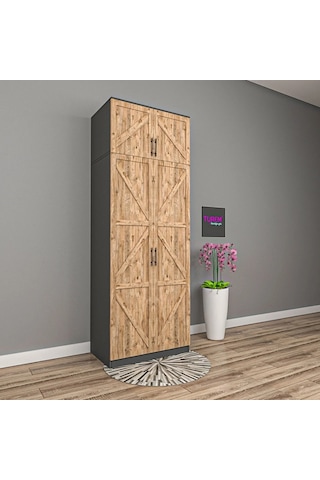 Geometri 2 Kapılı Gardrop Mdf Sis Gri