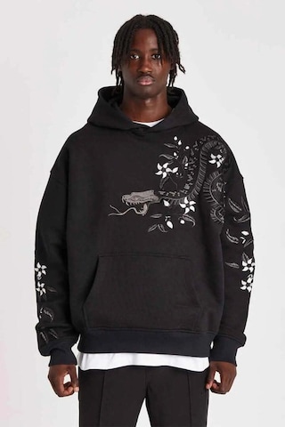 American Rag Cie Organik Pamuklu Oversized Night Python Nakışlı Hoodie - Şık Ve Rahat Moda Siyah