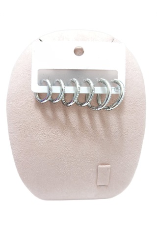 Çelik Küpe 3'lü Zirkon Taşlı Halka Model 1-2 Mm Kaliteli Çelik Gümüş Silver Gümüş