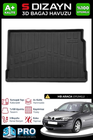 S-dizayn Renault Megane 2 Hb 3d Pro Bagaj Havuzu 2002-2009 A+ Kalite