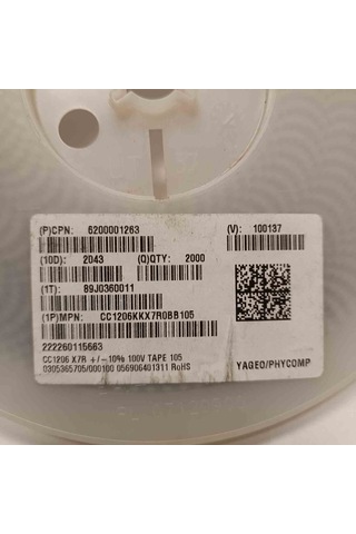 Cc1206kkx7r0bb105 1mf 100v 1206 Yageo Smd Seramik Kondansatör 60 Adet