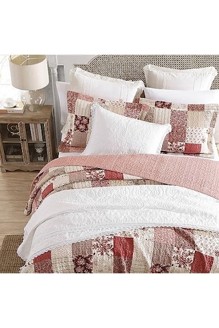 Kraliçe Yorgan Seti Ters Çevrilebilir Pamuklu Yatak Örtüleri Kırk Yama Işi Esinlenen Ev Dekoru Celina Patchwork K Genel