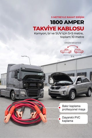 1800a Akü Takviye Kablosu 5 Metre Ağır Hizmet Tır Tipi