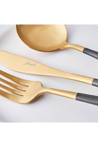 Jumbo Colors Siyah Mat Altın 6 Kişilik 30 Parça Çatal Kaşık Bıçak Seti Mat Altın