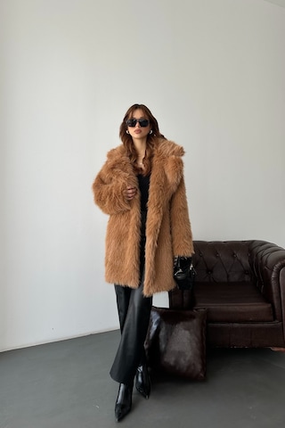 Myloore Kadın Taba Oversize Premium Kürk Kaban Mlb106