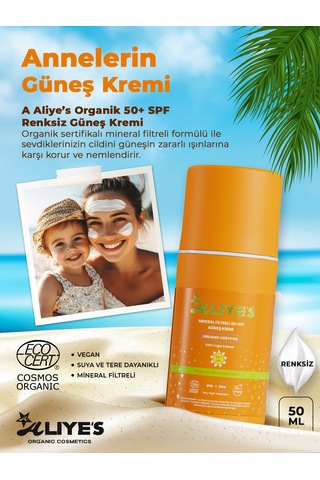 A Aliye's Mineral Filtreli Spf 50+ Organik Güneş Kremi 50 ML