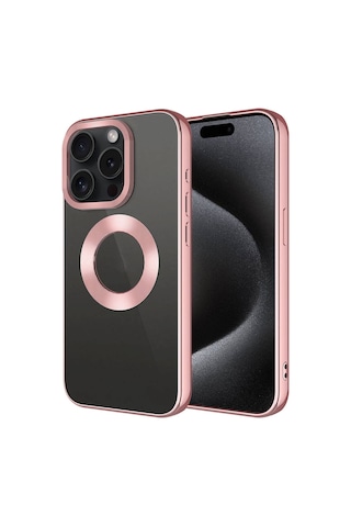 Apple Uyumlu iPhone 15 Pro Max Tek Kamera Çerçeveli Logo Gösteren Zore Omega Kılıf-rose Gold Rose Gold Rose Gold