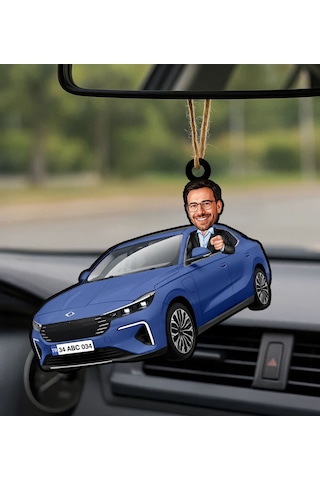 Bk Gift Kişiye Özel Erkek Mardin Renk Togg Karikatürlü Ahşap Plakalı Araba Dikiz Ayna Süsü-1 , Arkadaşa Hediye, Sevgiliye Hediye, Araba Hediyesi Kobit
