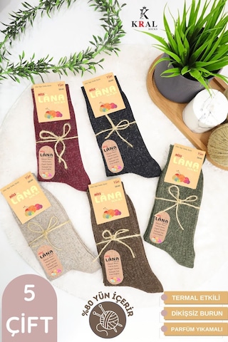 Kışlık Yün Lambswool Kadın Çorap 5'li Paket Çok Renkli