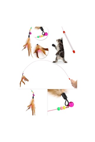 Kedi Oyun Oltası 90 Cm Renkli Tüylü Çıngıraklı Kedi Oyuncağı