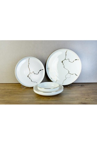 Sufii Modern 24 Parça 6 Kişilik Bone Yemek Takımı Mermer-3585 Beyaz